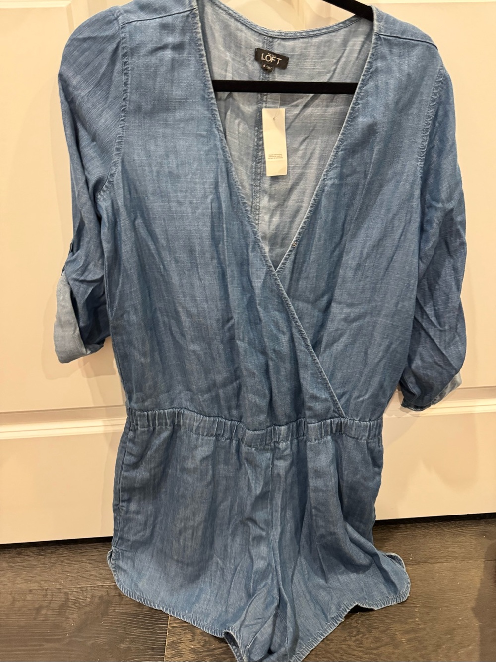 LOFT Light Wash Chambray V-Neck Romper